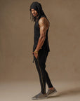 male modeling black hooded tree tank
