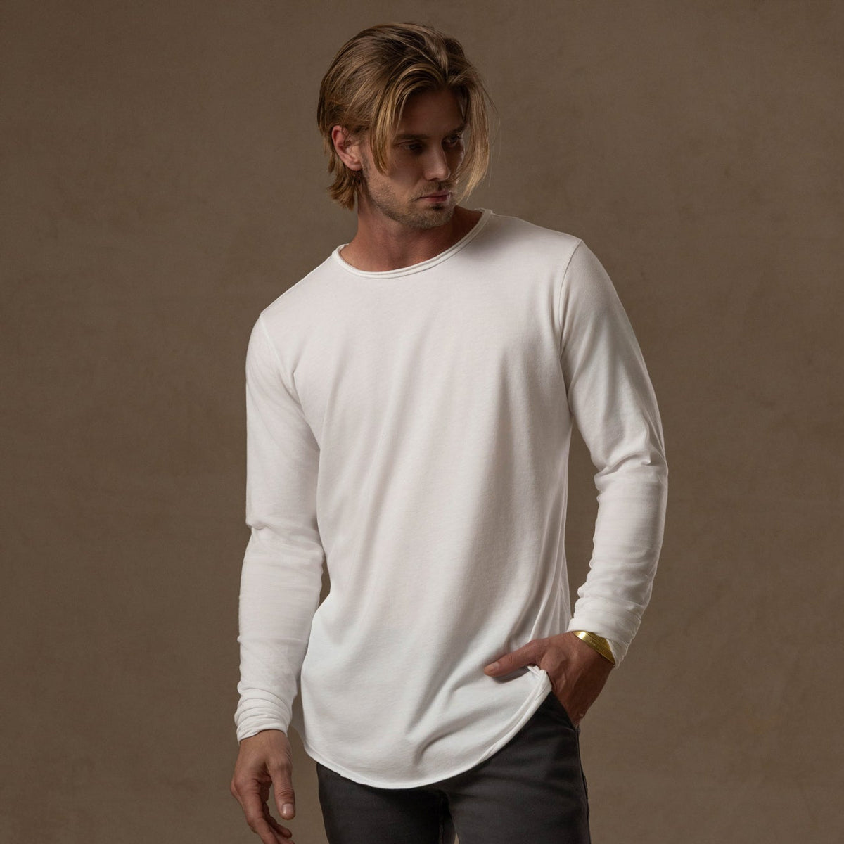 LONG SLEEVE CREW SHIRT / WHITE