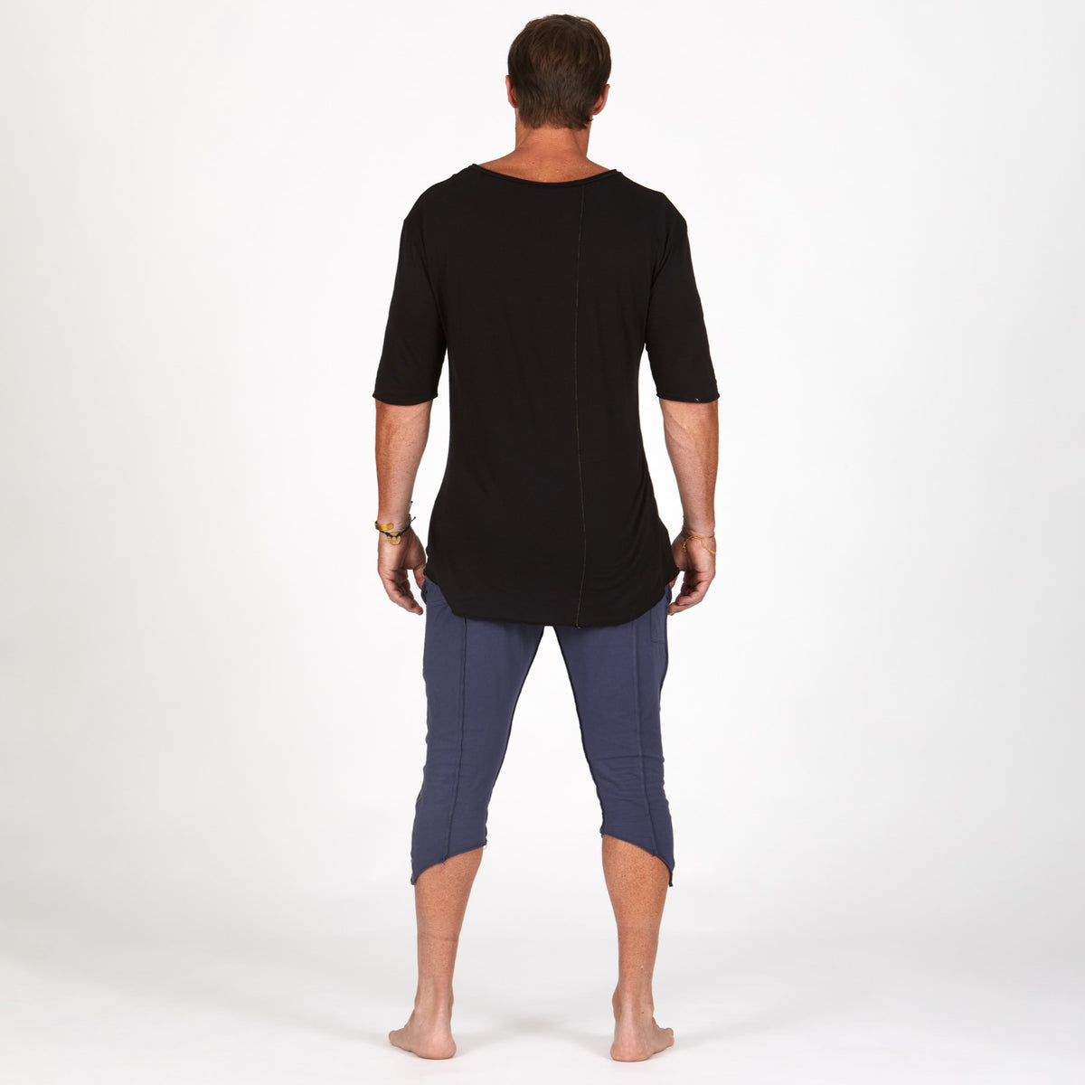 Male modeling Charcoal Blue yogo mid shorts