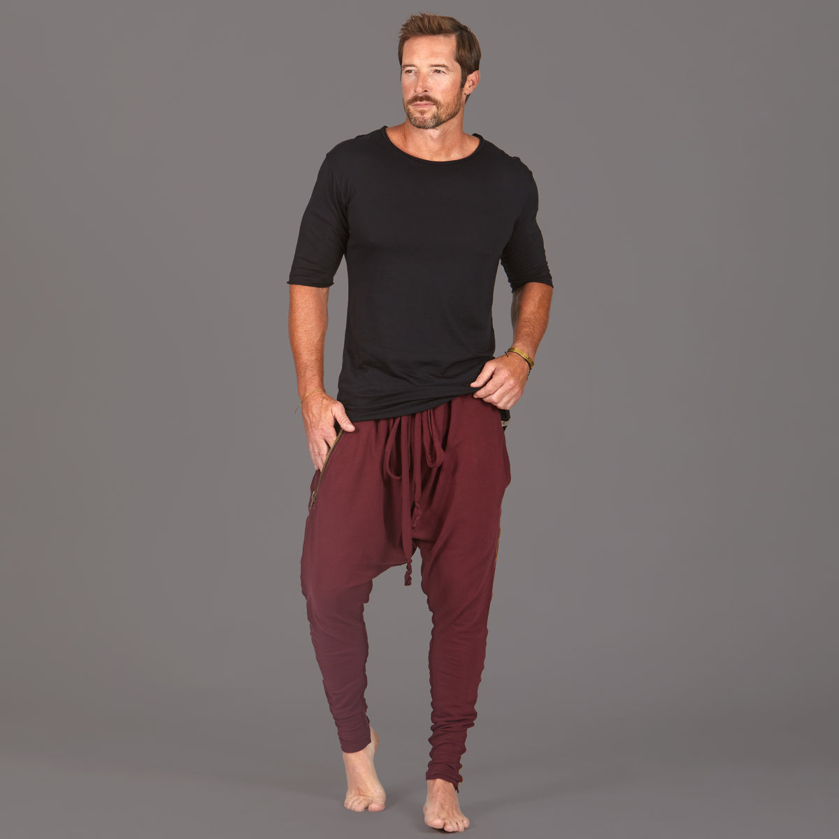 male modeling bordeaux tree pants