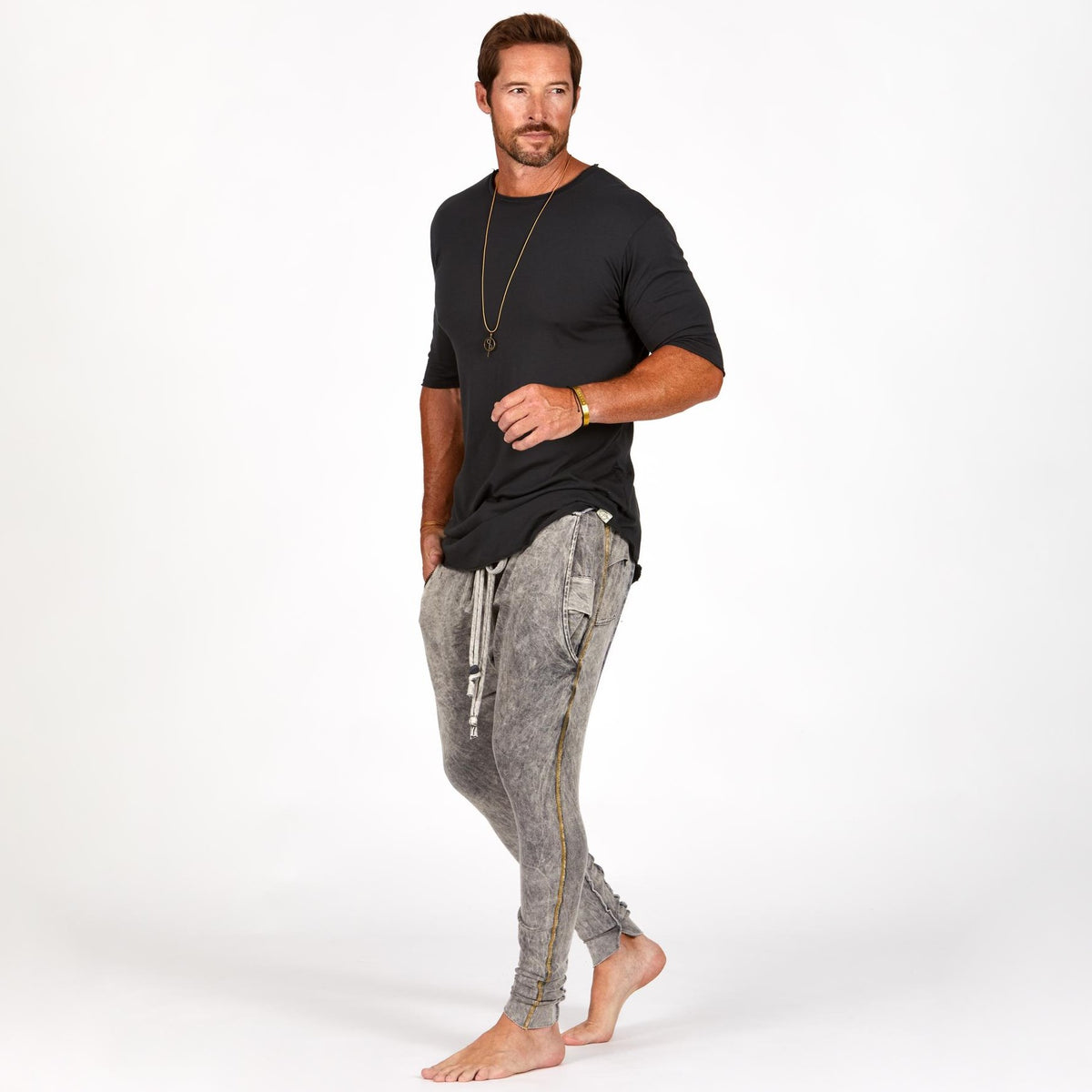 Male modeling Grey Mineral colored pants