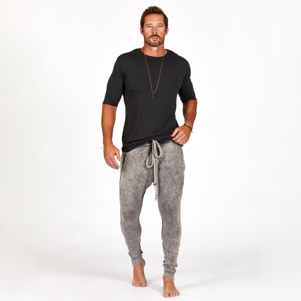 Male modeling Grey Mineral colored pants