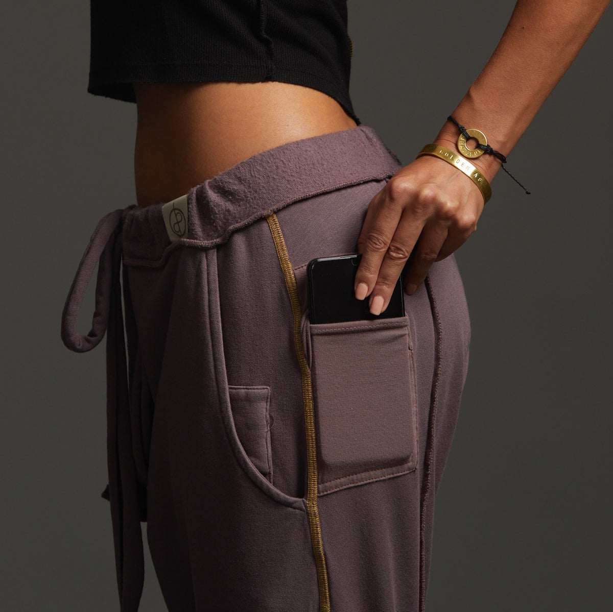 Woman modeling dance pants in Lavender