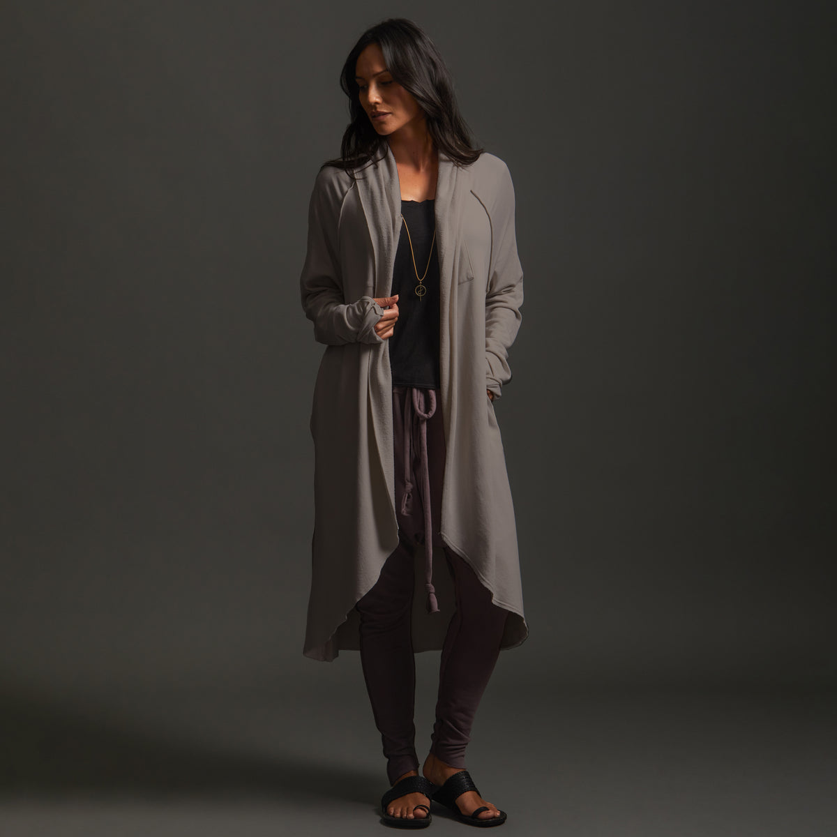 Woman modeling slate aion duster