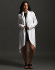 Woman modeling white aion duster