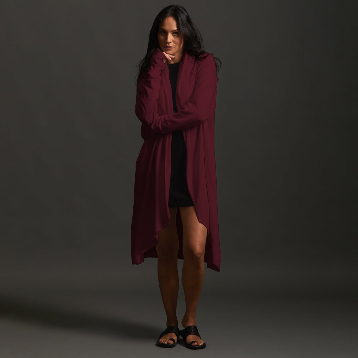 Woman modeling bordeaux aion duster