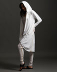 Woman modeling white aion duster