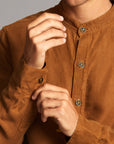 Male modeling Shacket in Whiskey Haze