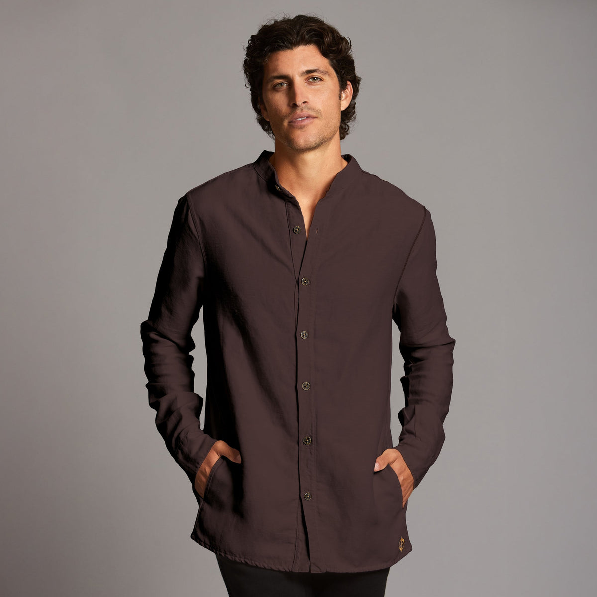 man modeling brazen shacket