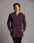 Male modeling purple shacket