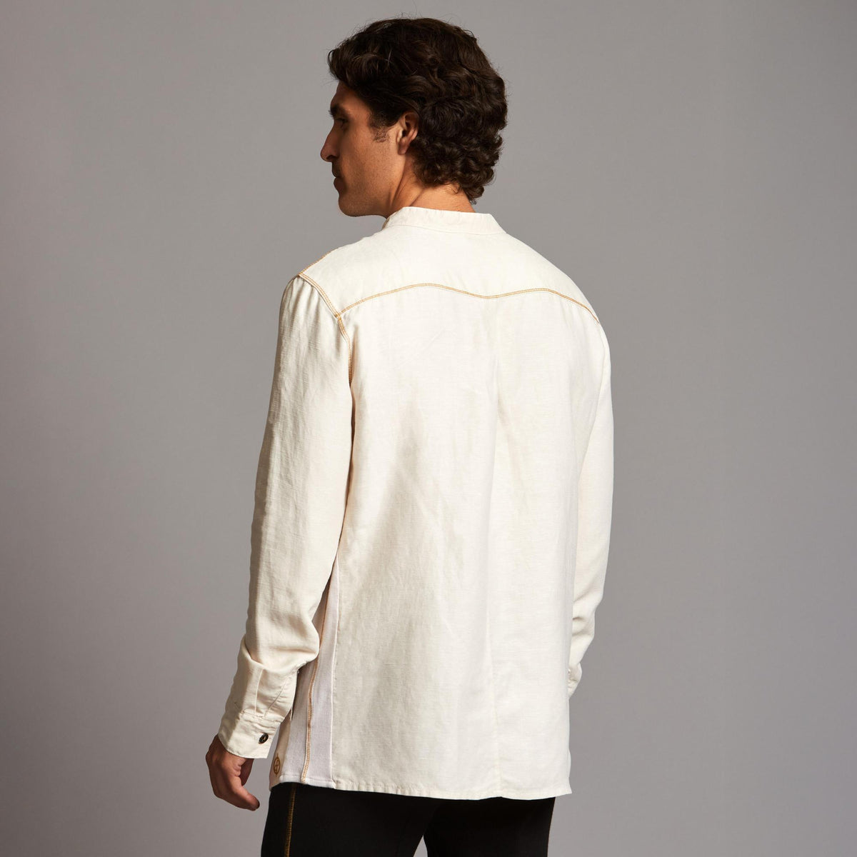 Male modeling Shacket in White Stone