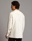 Male modeling Shacket in White Stone