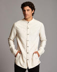Male modeling Shacket in White Stone