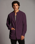 Male modeling purple shacket