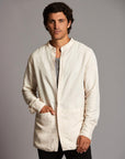Male modeling Shacket in White Stone