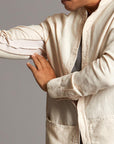 Male modeling Shacket in White Stone