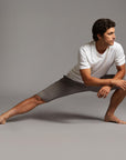 Male modeling Deep Clay gray yogo mid pants