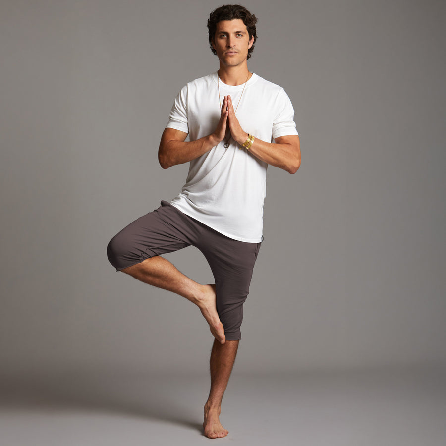 Male modeling Brazen colored yogo mid pants