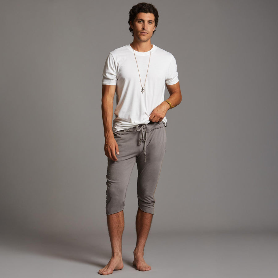 Male modeling Deep Clay gray yogo mid pants
