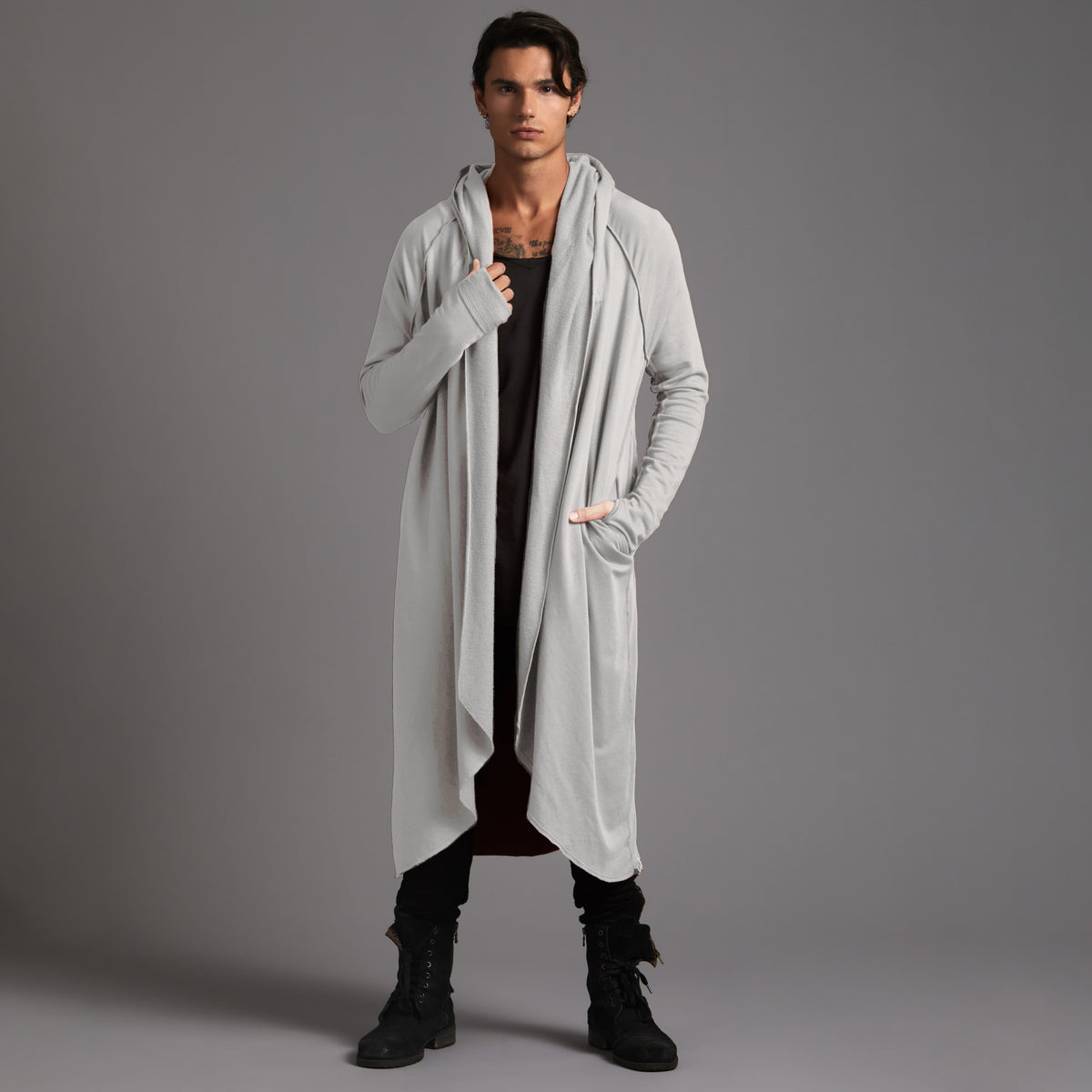 Male modeling silver kairos duster