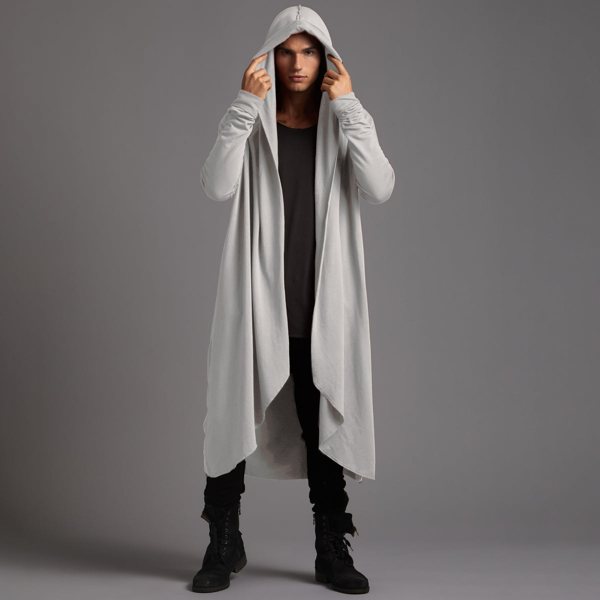 Male modeling silver kairos duster
