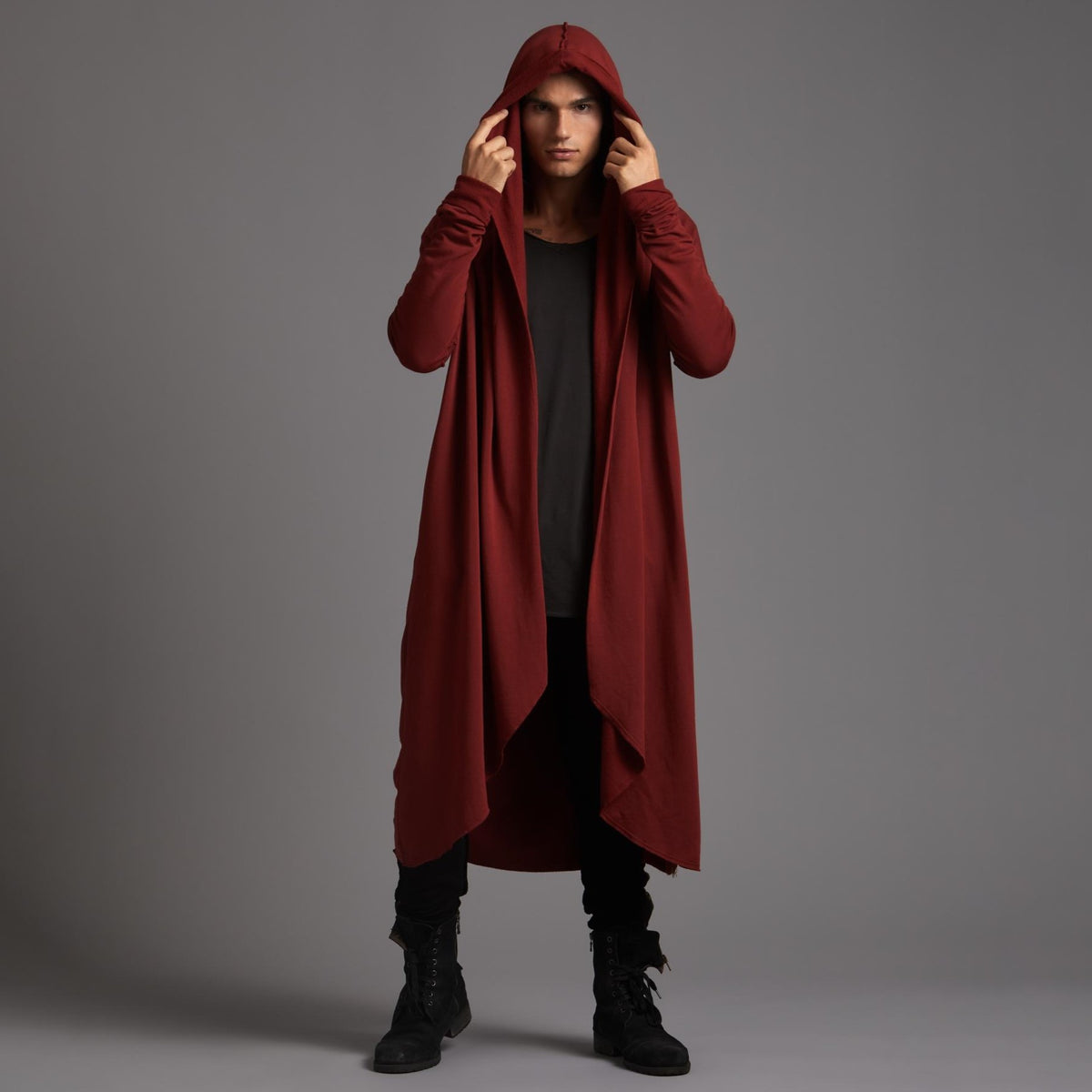 Male modeling red kairos duster