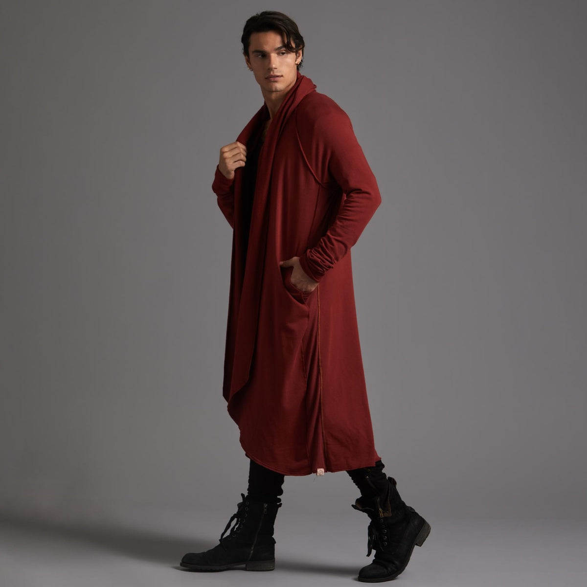 Male modeling red kairos duster