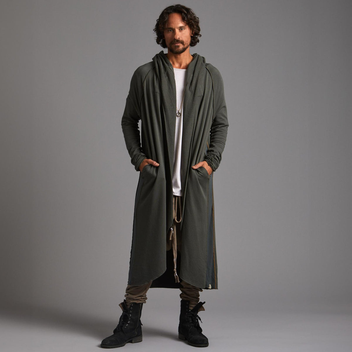 Male modeling green kairos duster