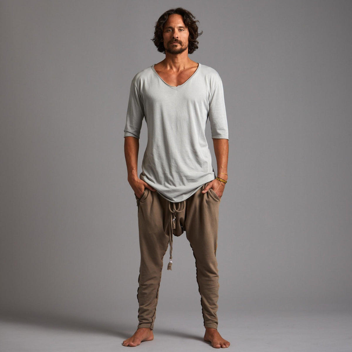 Male modeling Shroom colored pants