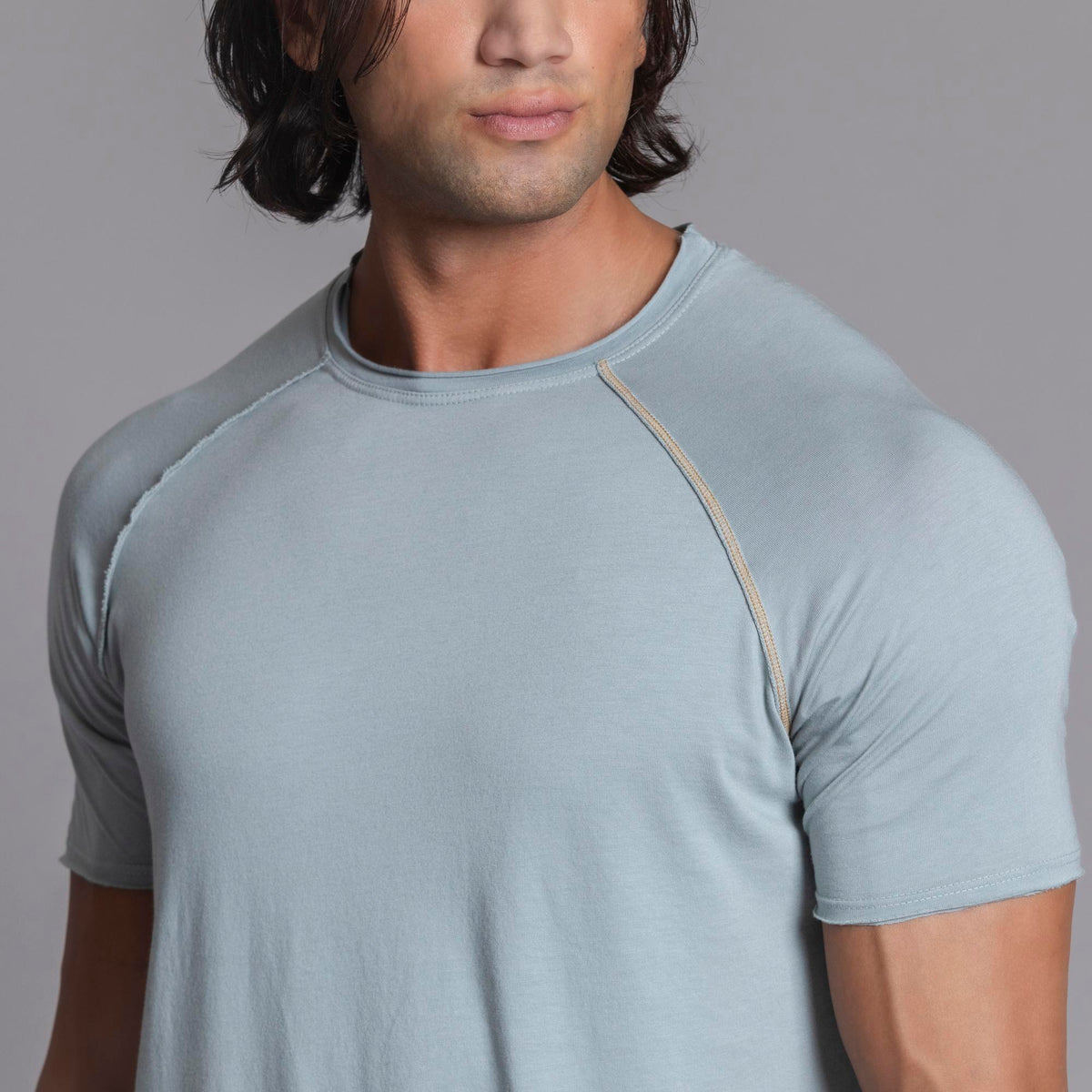 Male modeling agave teal ultimate tee shirt