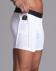 A man modeling the One Golden Thread Unders in White