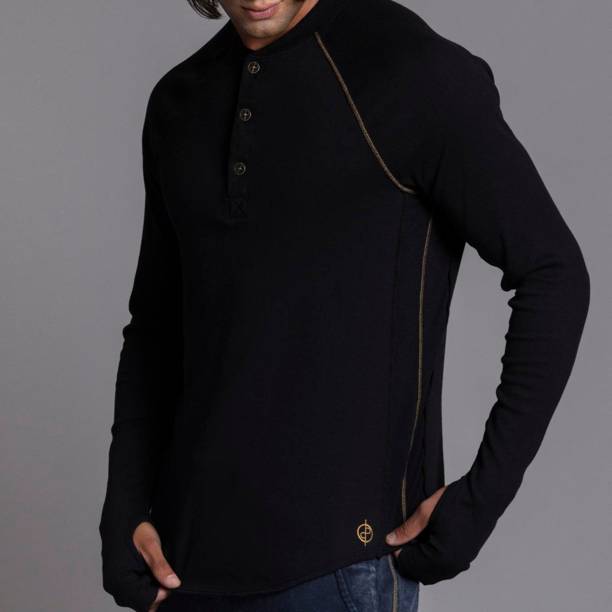 The Plush Ribbed Henley / Black Onyx