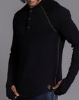 The Plush Ribbed Henley / Black Onyx