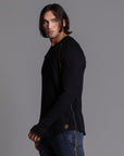 The Plush Ribbed Henley / Black Onyx
