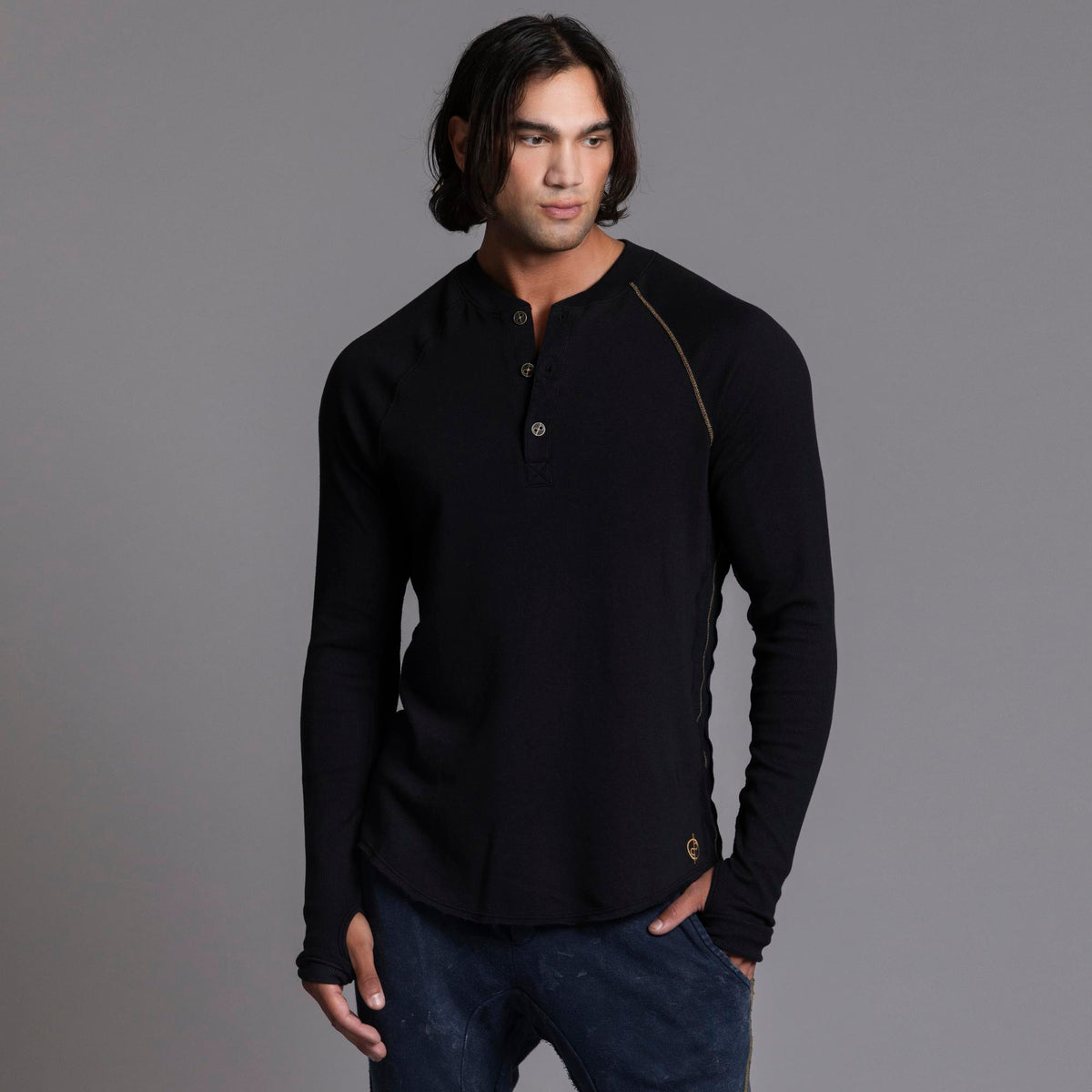 The Plush Ribbed Henley / Black Onyx