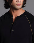 The Plush Ribbed Henley / Black Onyx