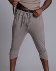 Male modeling Deep Clay gray yogo mid shorts