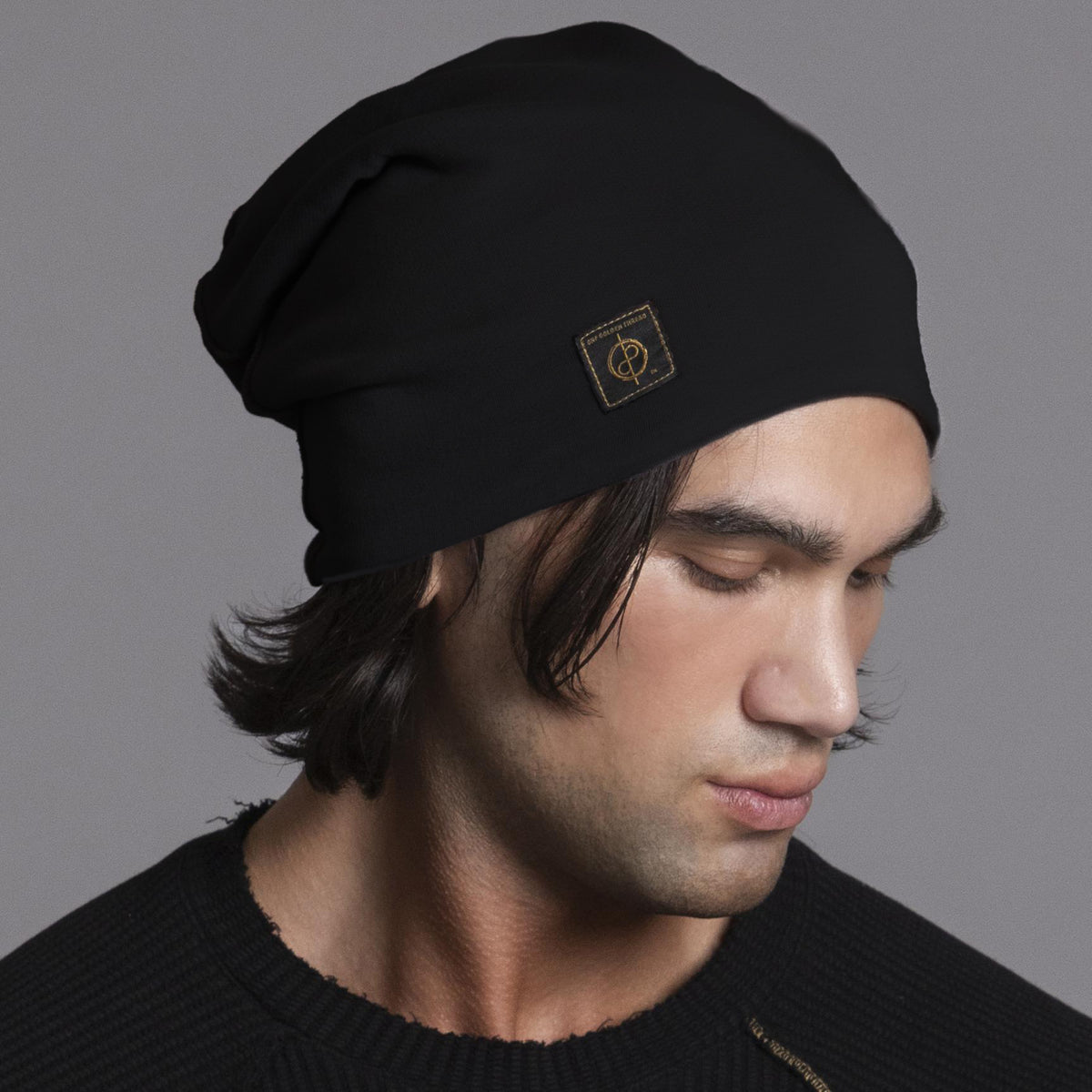 man modeling black beanie