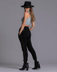 A woman modeling the One Golden Thread Jogga Pants in Black
