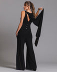 woman modeling the infinite bodysuit in black