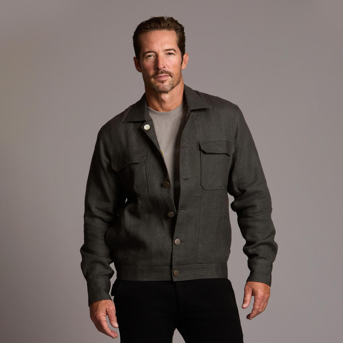 Male modeling smoke axis jacket