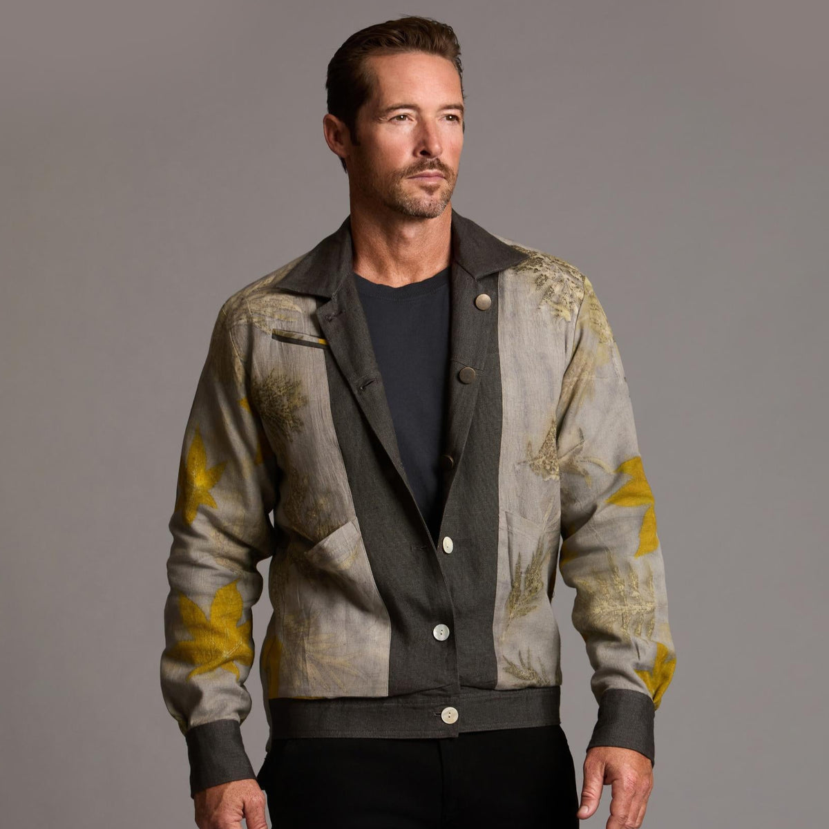 Male modeling smoke axis jacket