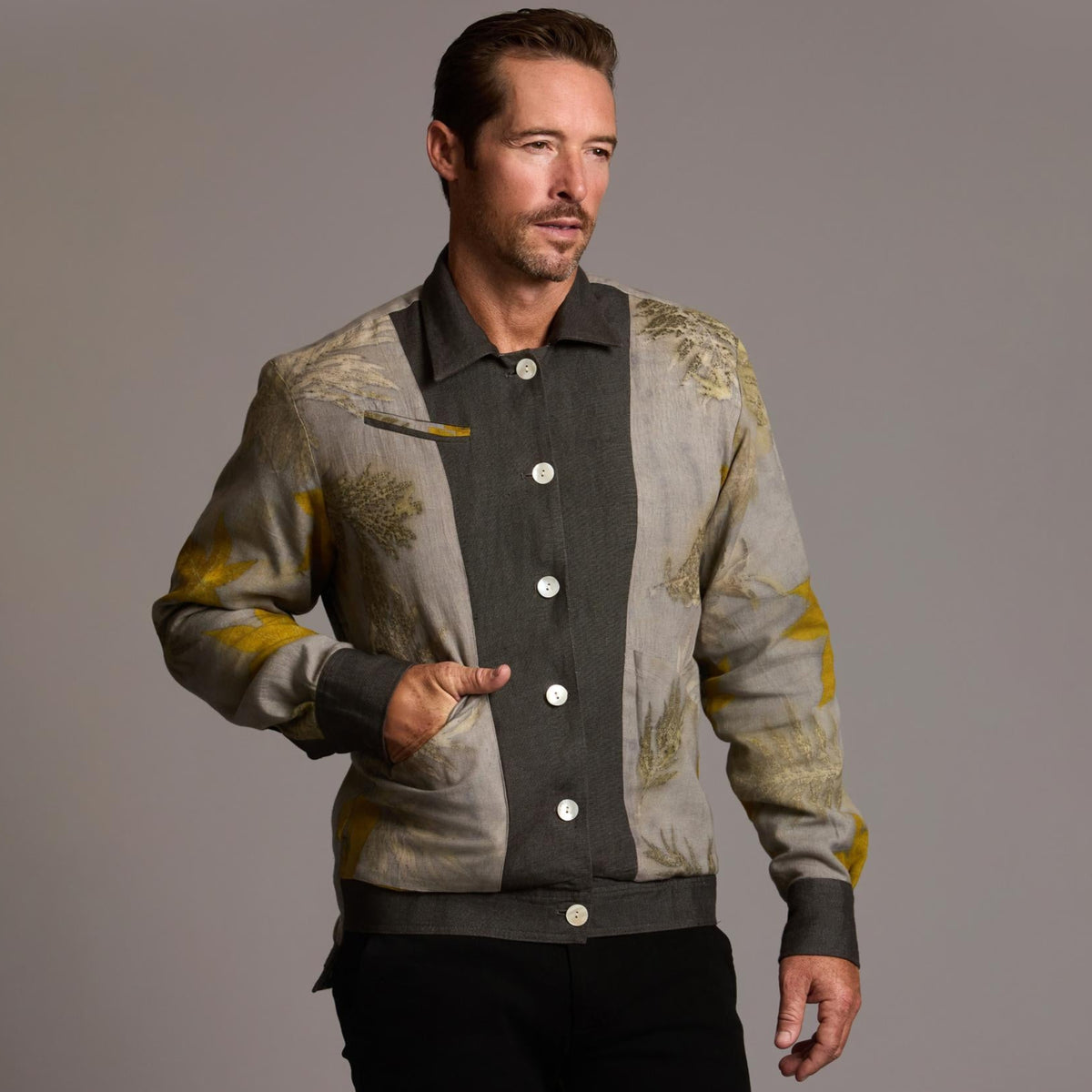 Male modeling smoke axis jacket
