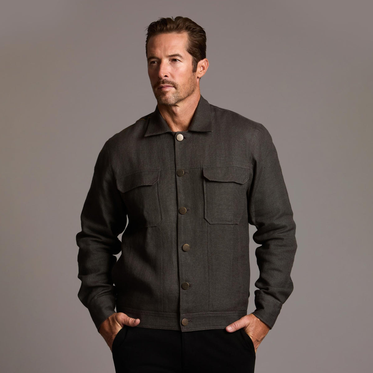 Male modeling smoke axis jacket