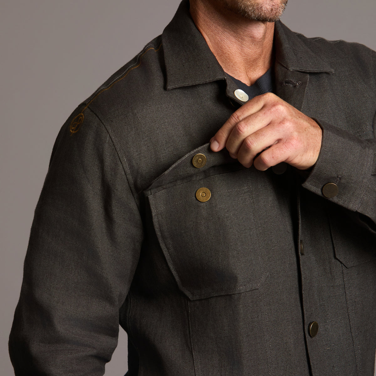Male modeling smoke axis jacket