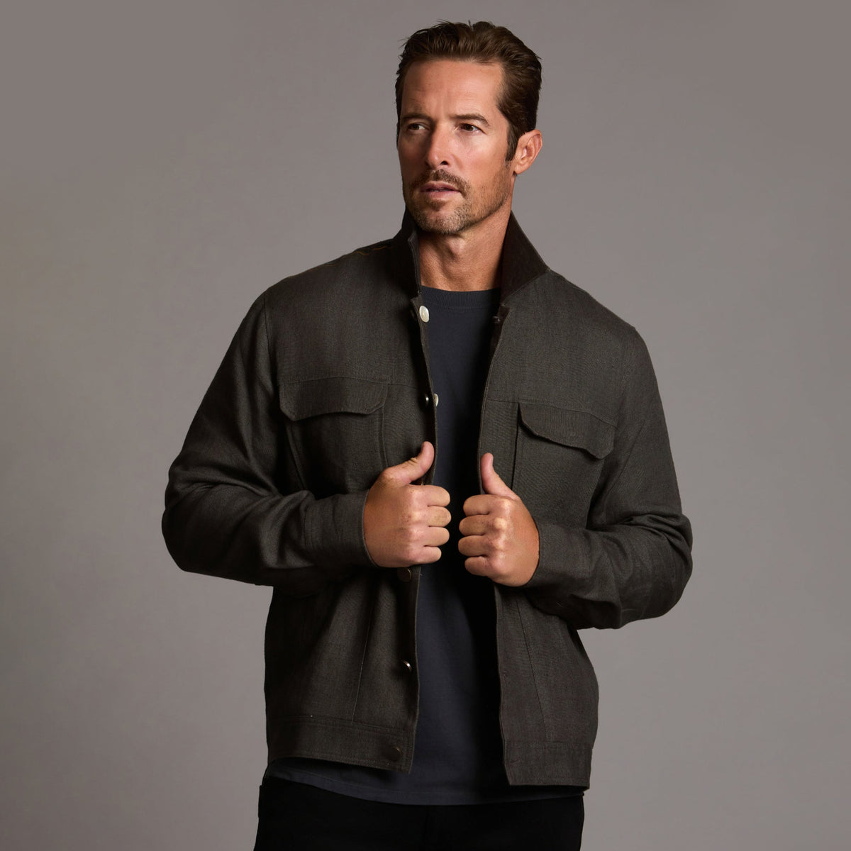 Male modeling smoke axis jacket