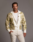Male modeling white axis jacket