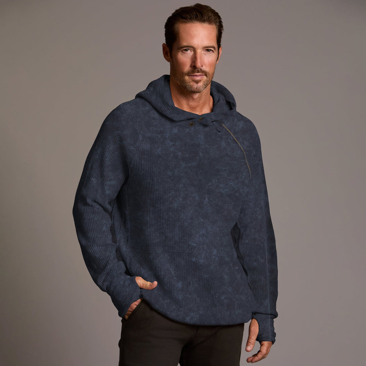 Oversized Waffle Pullover / Blue Mineral