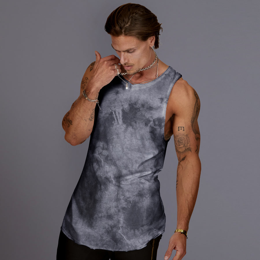 Man modeling a Cloud blue tank top