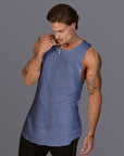 Man modeling a Chambray Mineral blue color tank top